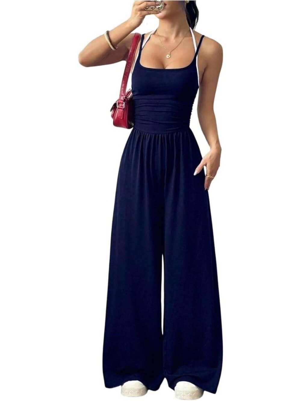 Chic Summer Jumpsuit Romper with Spaghetti Straps & Wide Leg Baggy Pants